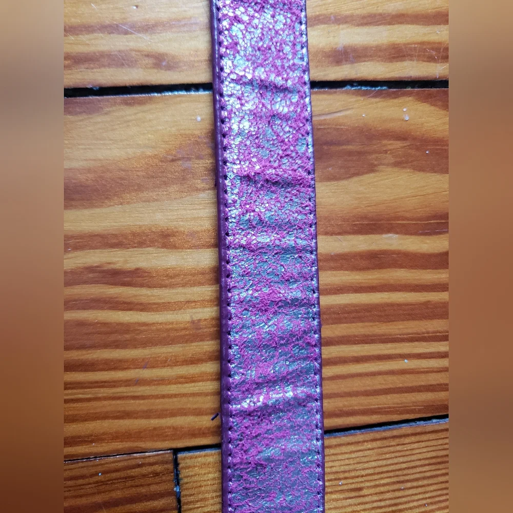 Kids Girls 5 5T Fushia Pink Silver Metallic Shimmer Belt with Studded Buckle